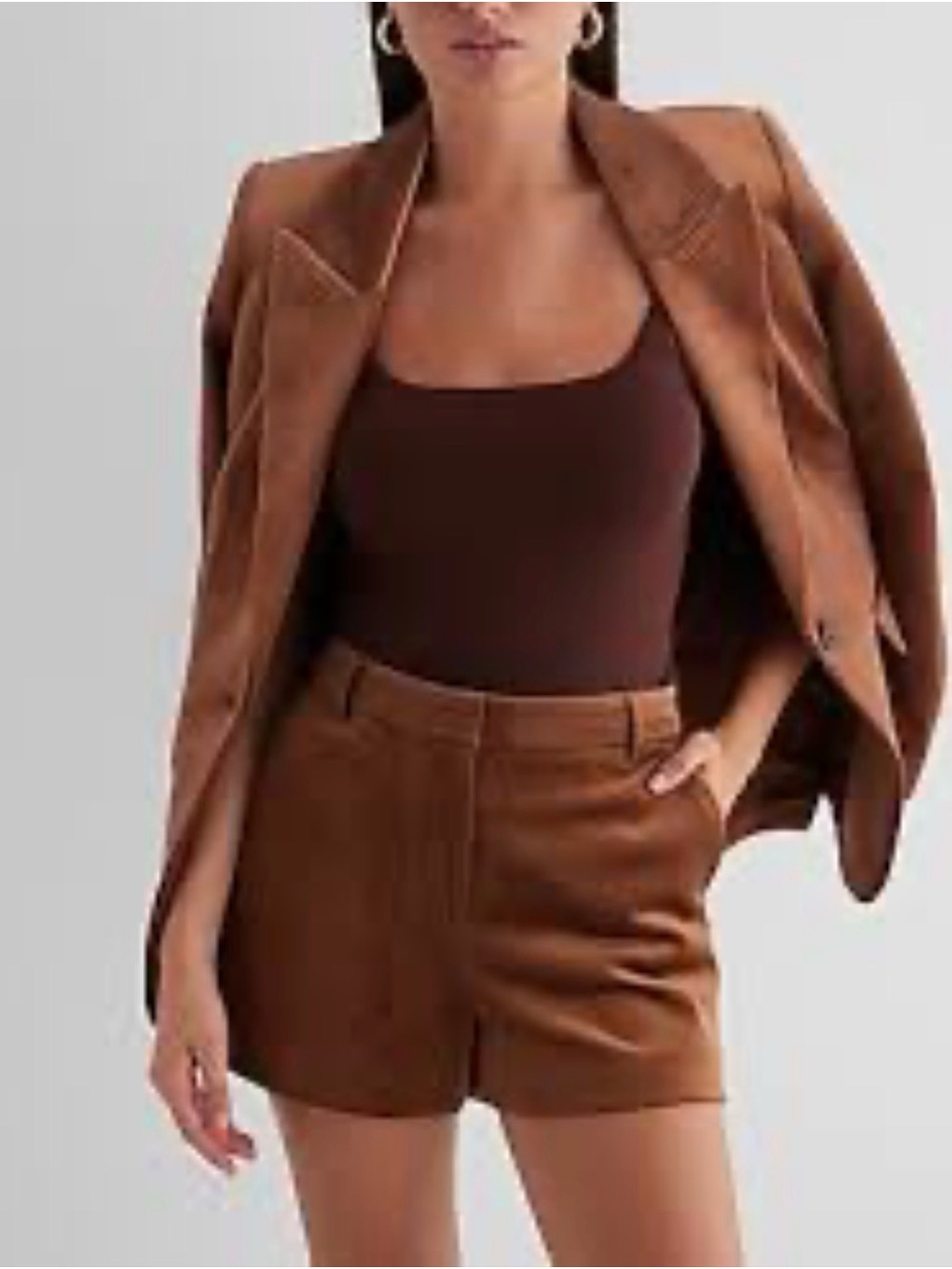 Express XS, 0 congac, rust Brown Tailored Blazer Jacket & shorts. Corduroy. - Picture 2 of 16